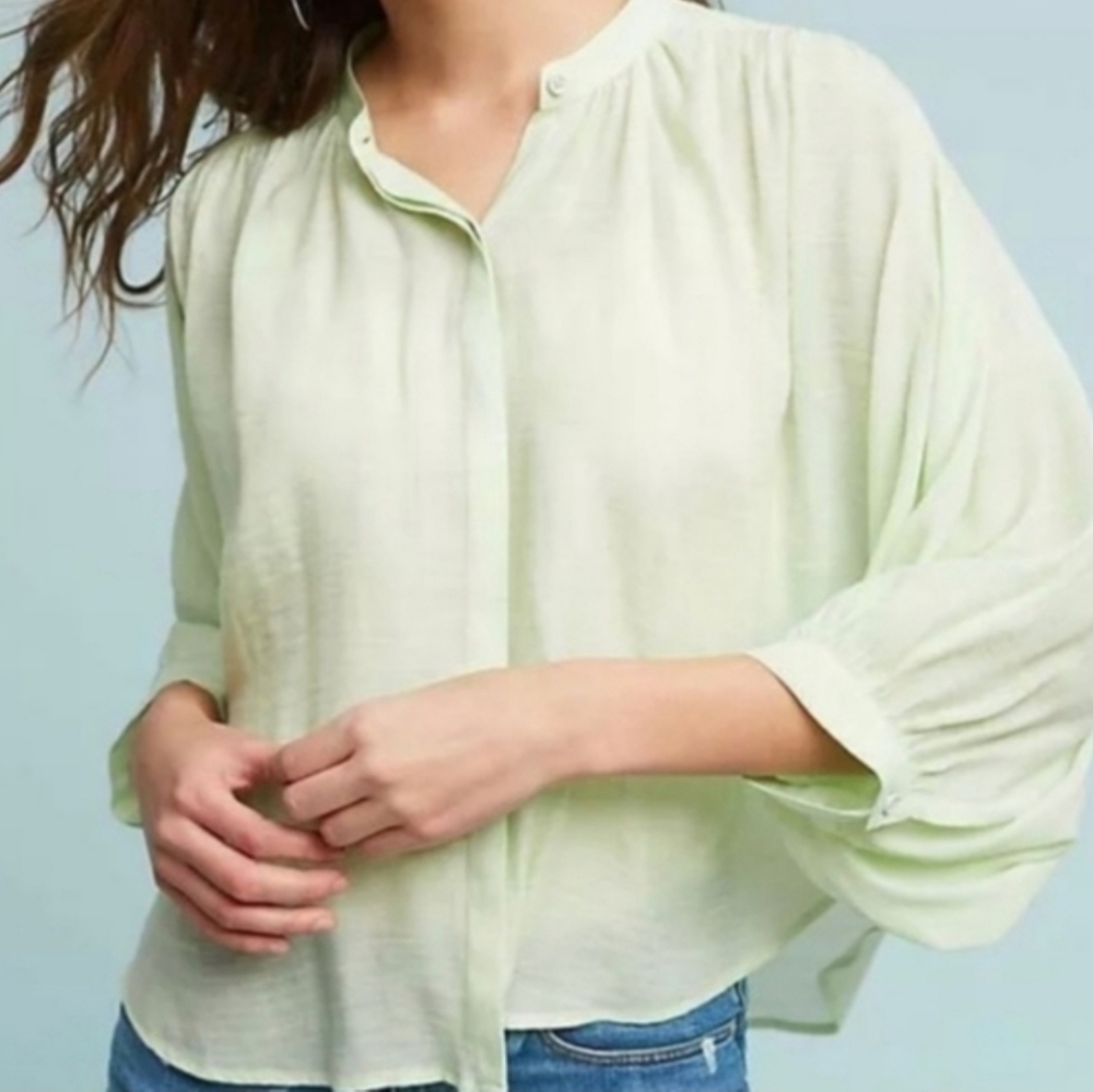 Maeve Anthropologie Brynna Sheer Mint Green Dolman Sleeve Blouse Top Size Small